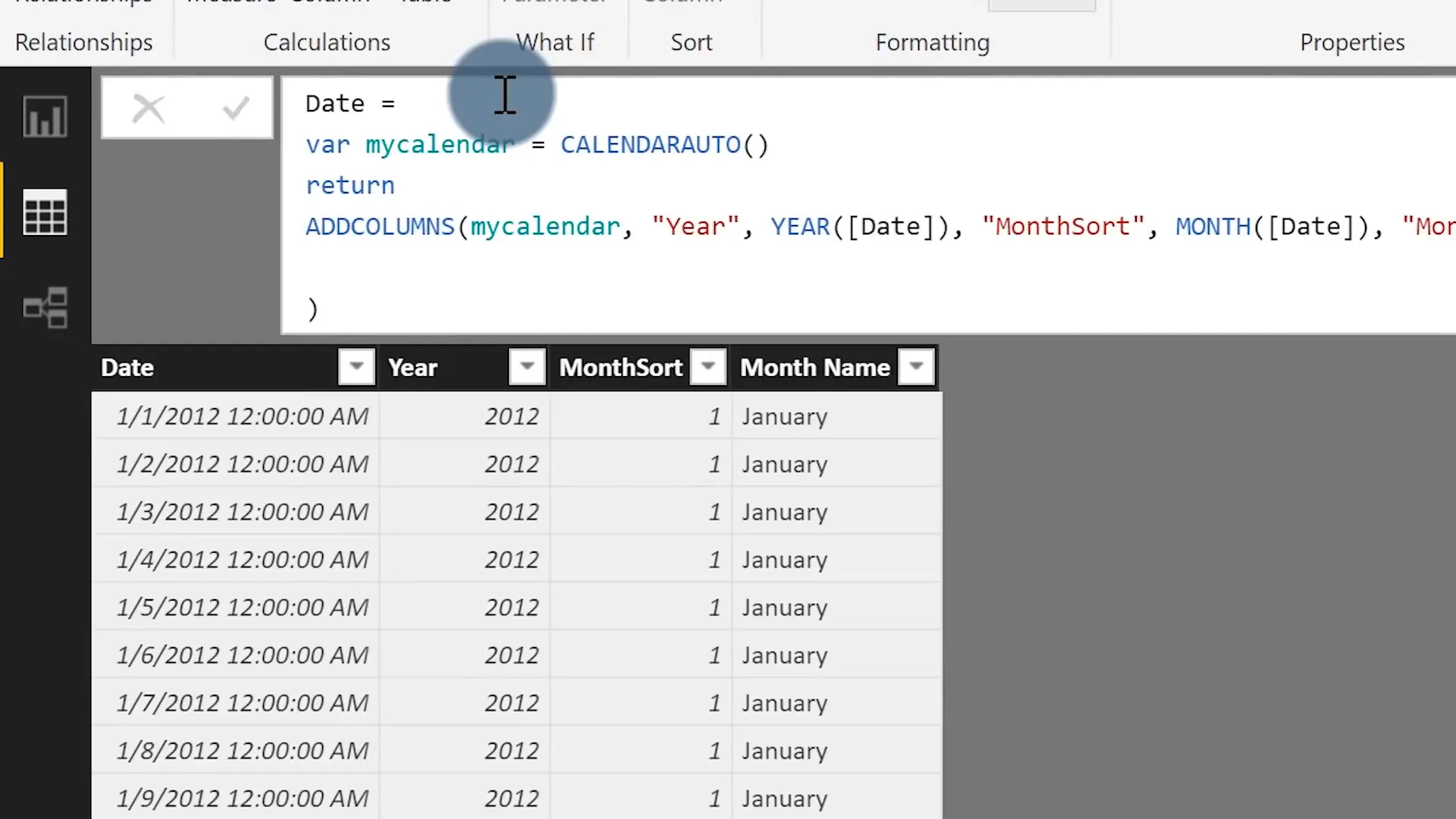 Creating a date table using DAX