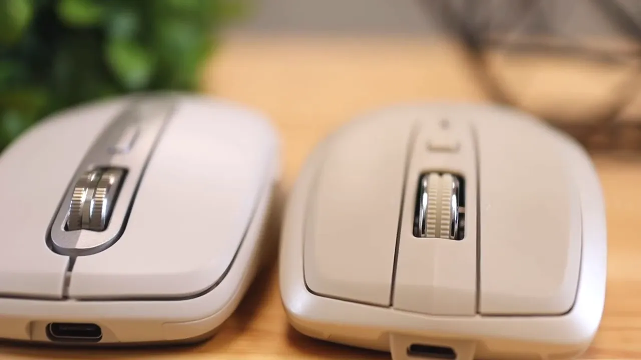 Top-down close-up of both mice highlighting the scroll wheels and center buttons