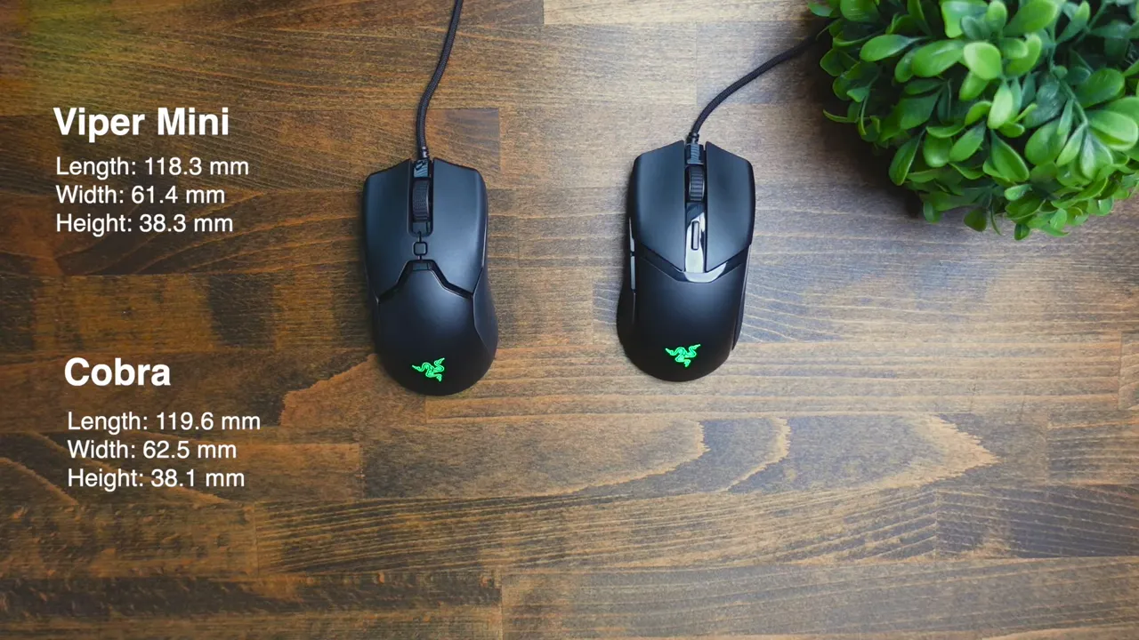 Overlay text showing millimeter differences between Cobra and Viper MINI