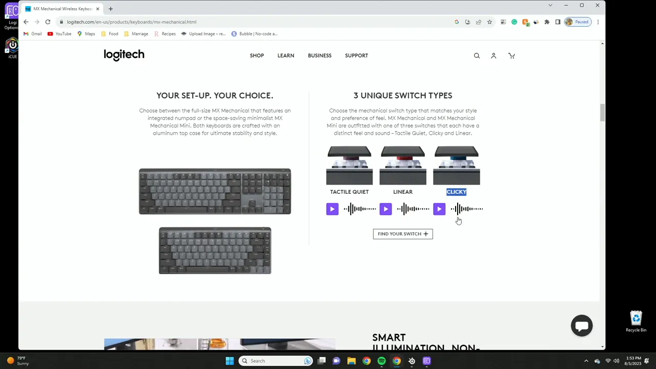 Row of three switch types offered on the regular MX Mechanical MINI.