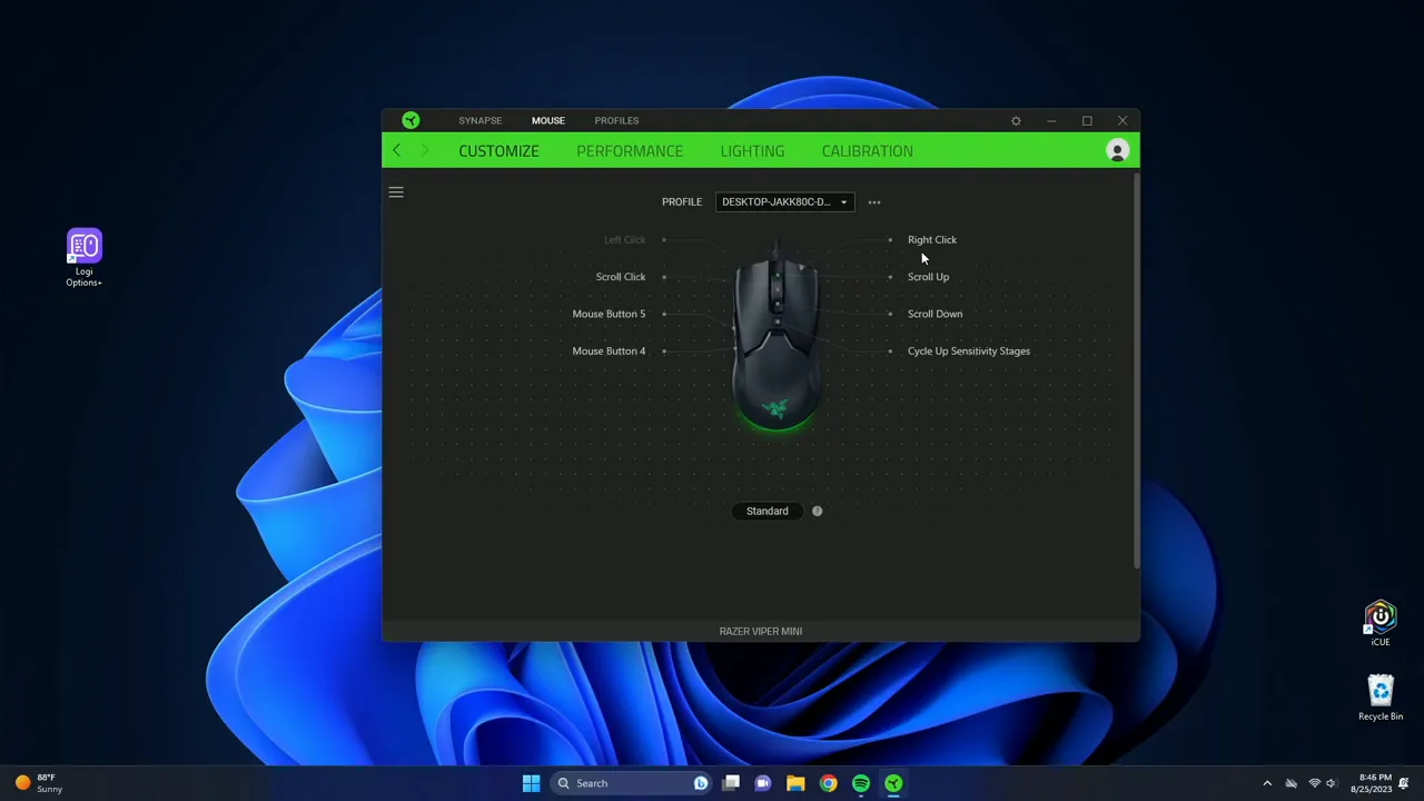 Razer Synapse main screen showing a graphic of the Viper Mini