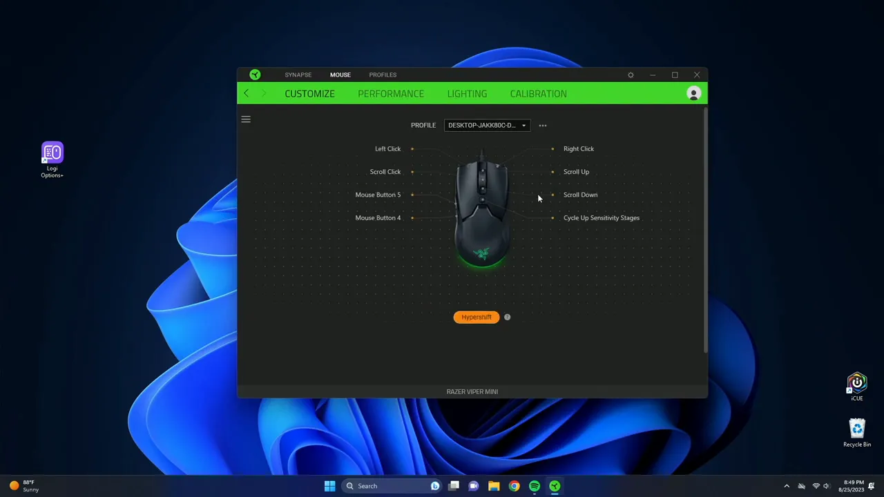 Hypershift mode opening a secondary set of button functions