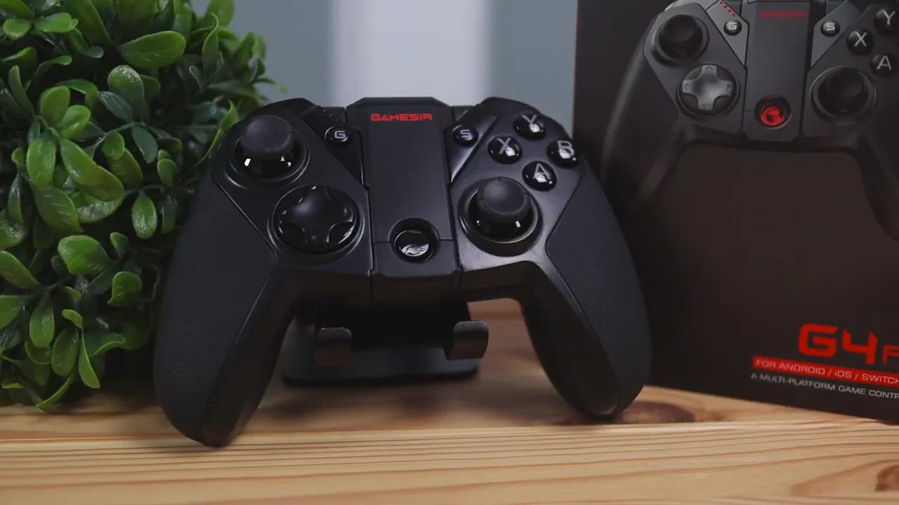 GameSir G4 Pro controller with built-in phone holder on a tabletop