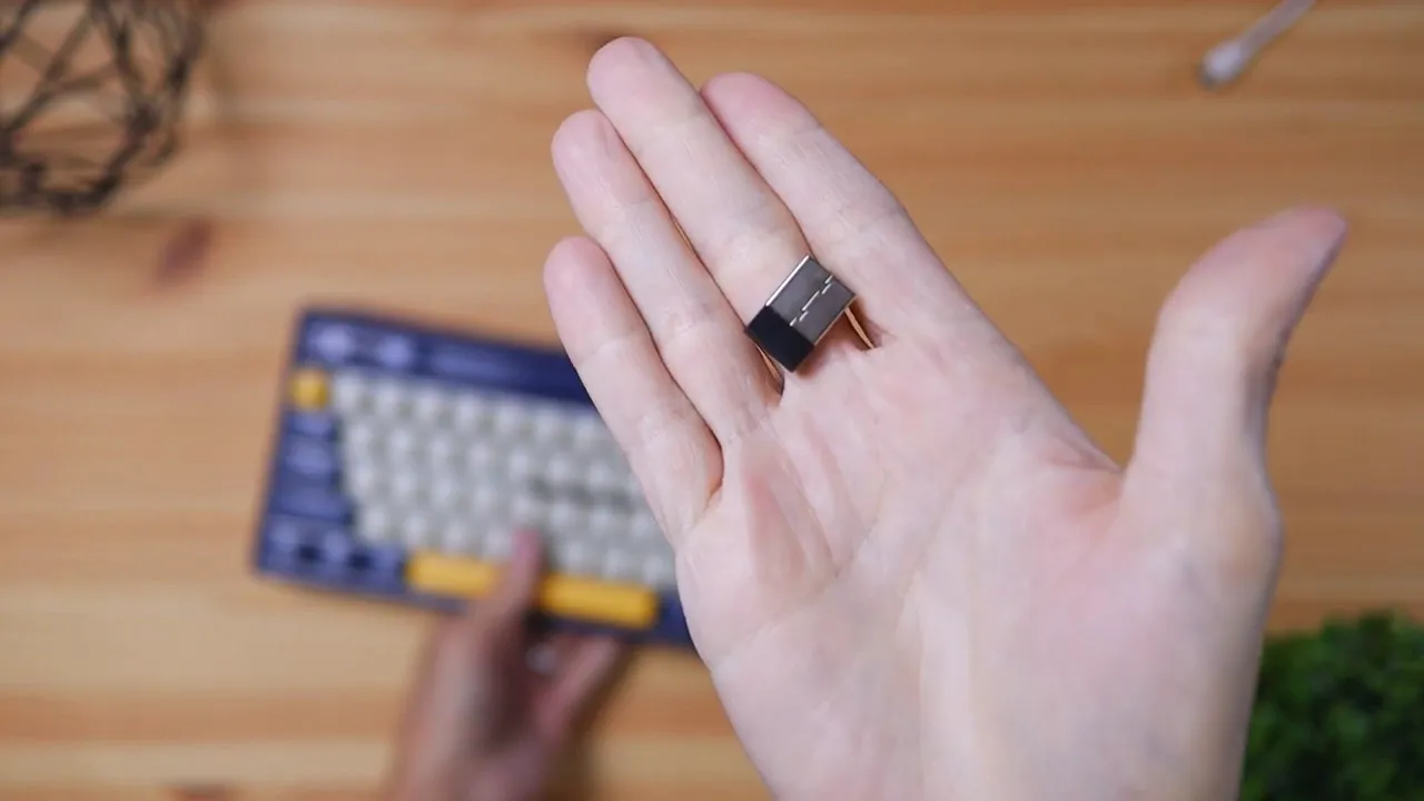 USB dongle for 2.4GHz wireless shown in hand