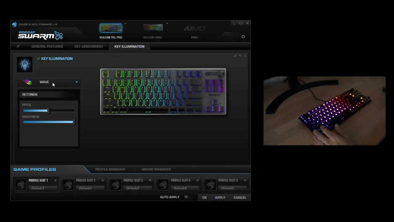 Roccat Swarm Key Illumination preview with live keyboard RGB effect