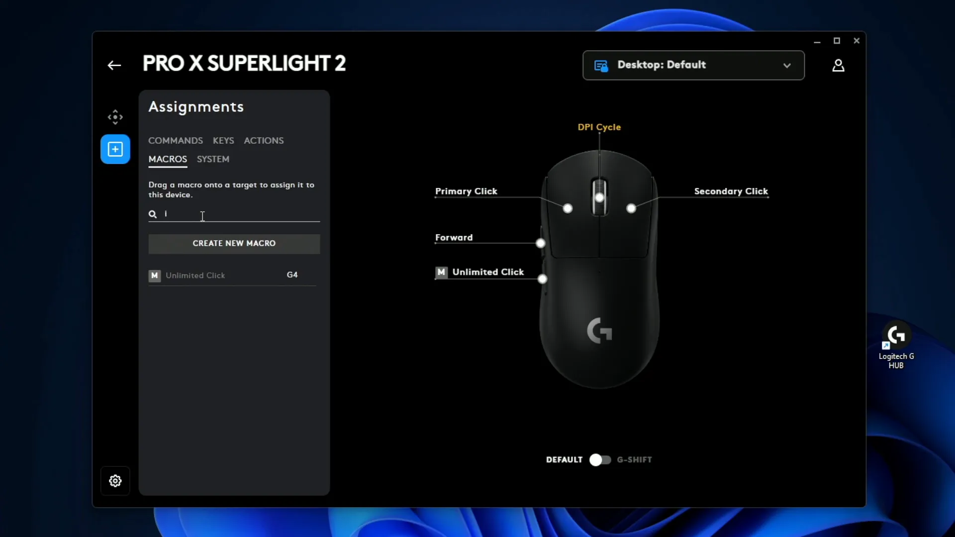 Macro toggle mode in G Hub