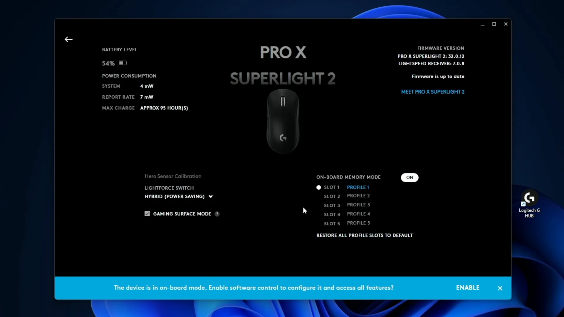 Settings menu showing hybrid optical switch