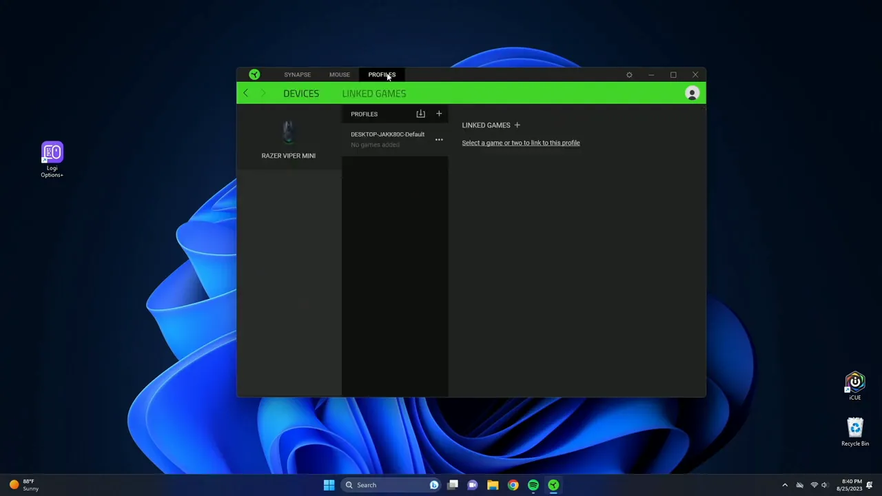 Razer Synapse profile selection and linking to specific games