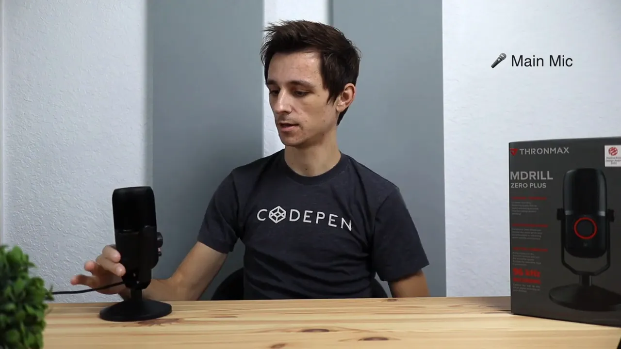Presenter and Thronmax MDrill Zero Plus microphone during audio recording test