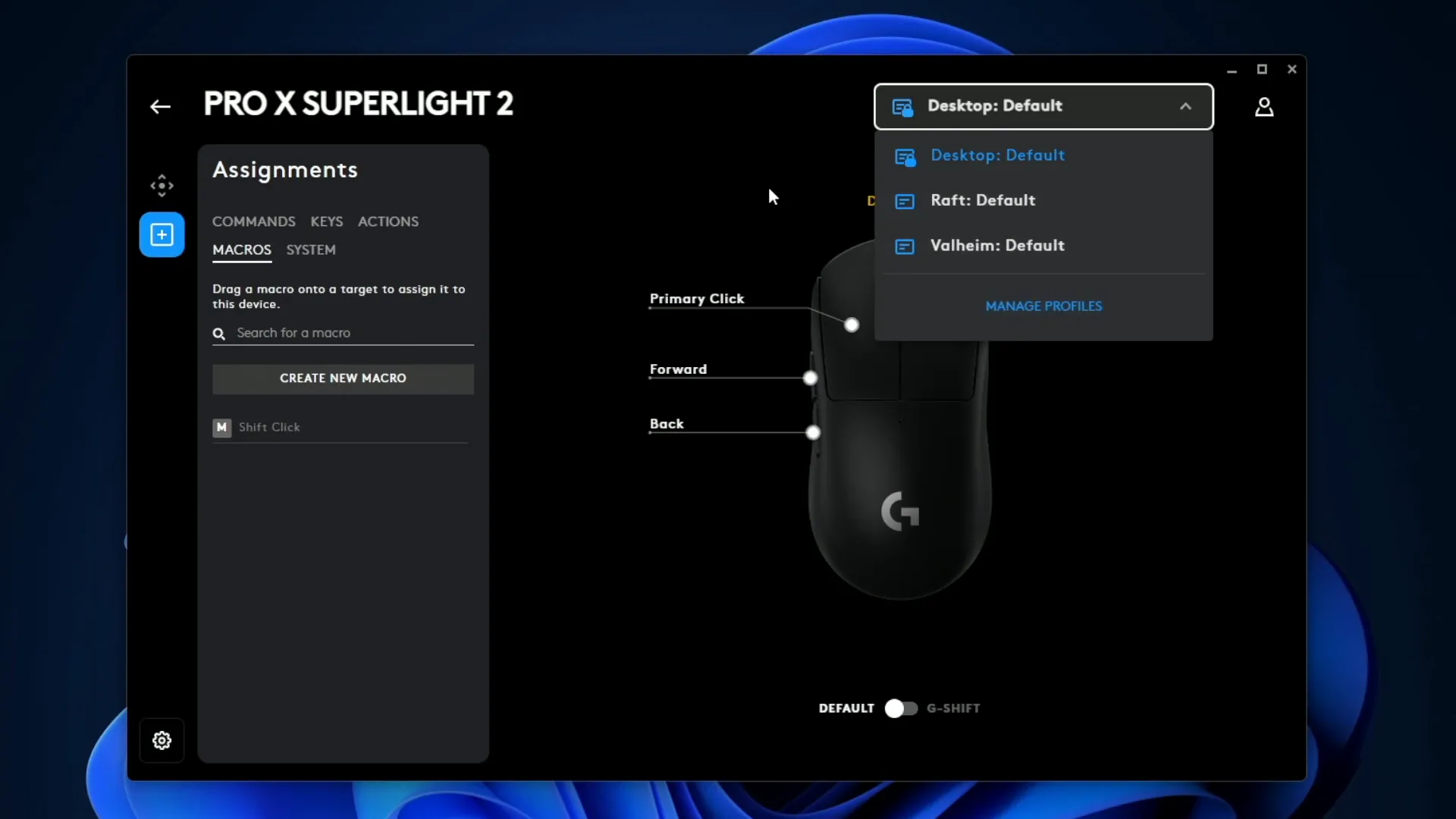 Logitech G HUB software interface for the Logitech G PRO X Superlight 2