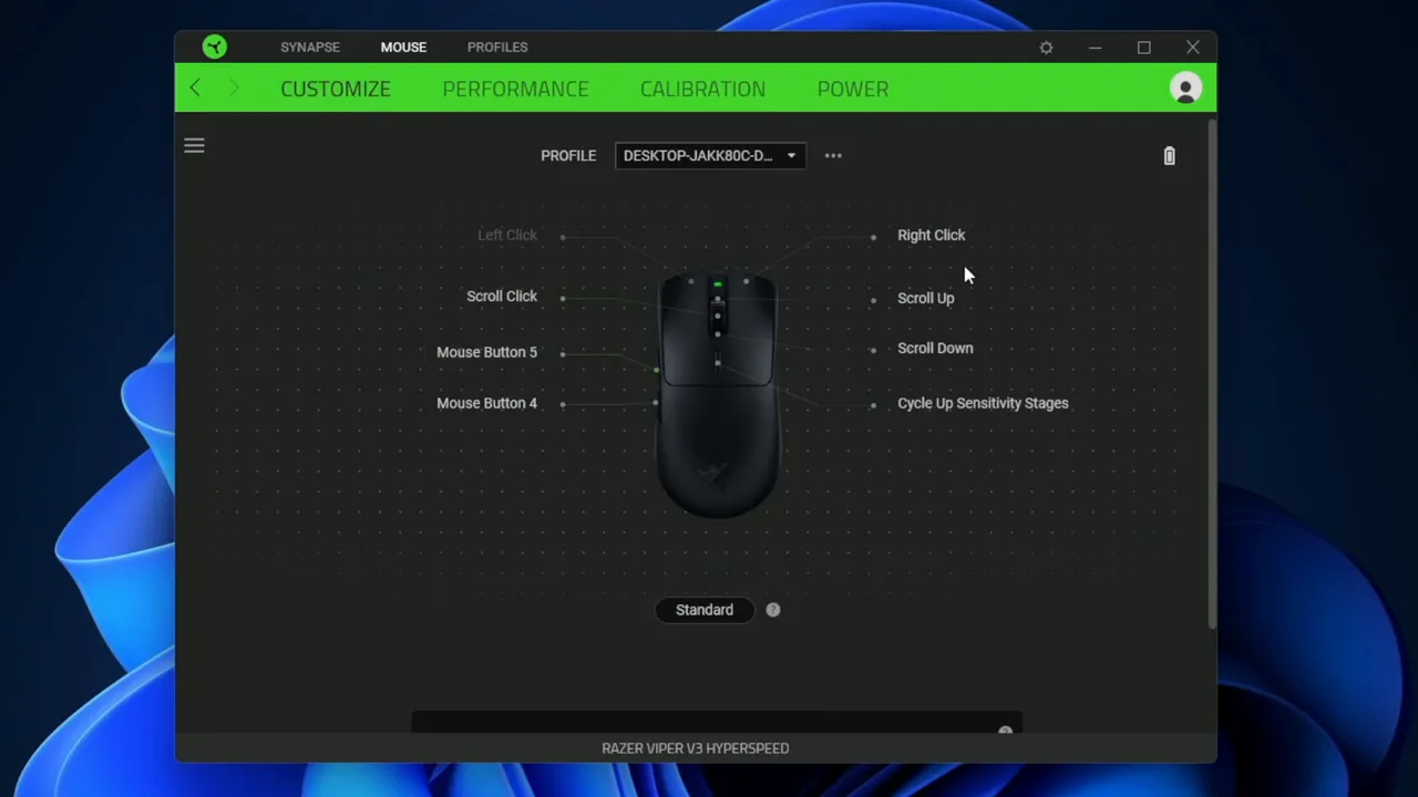 Razer Synapse software showing button mapping