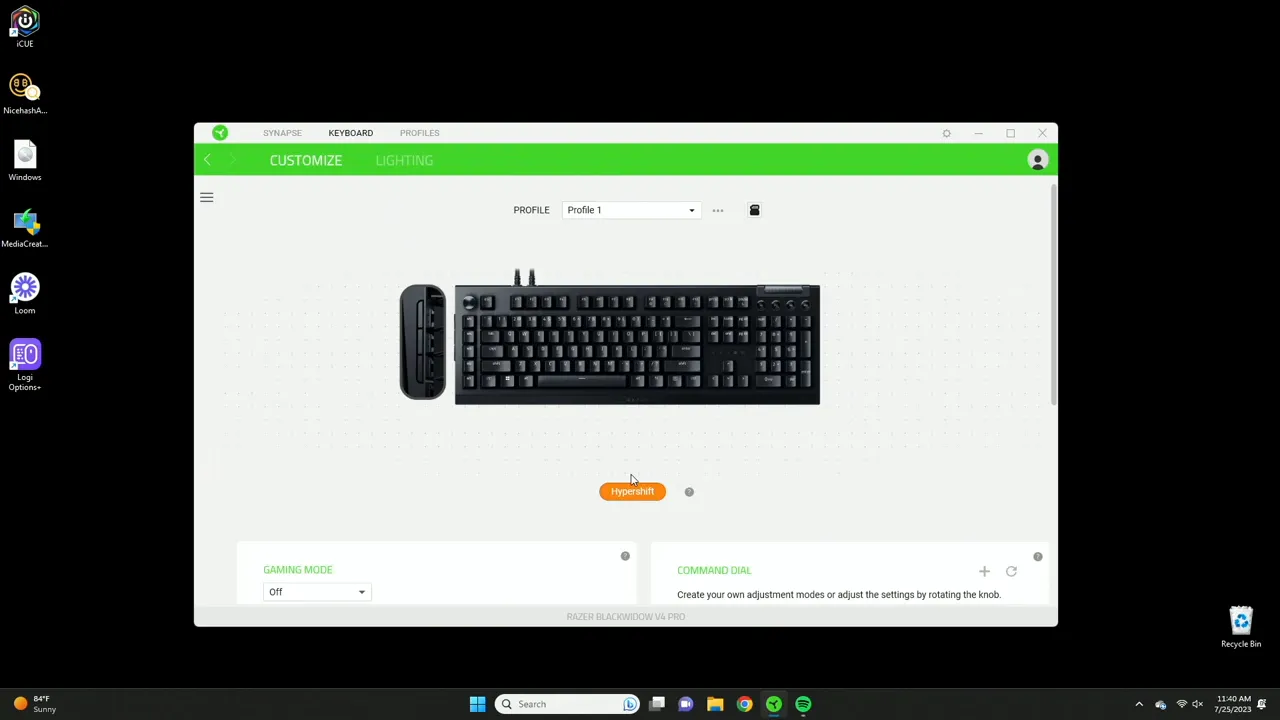Brightness slider and Hypershift description in Synapse