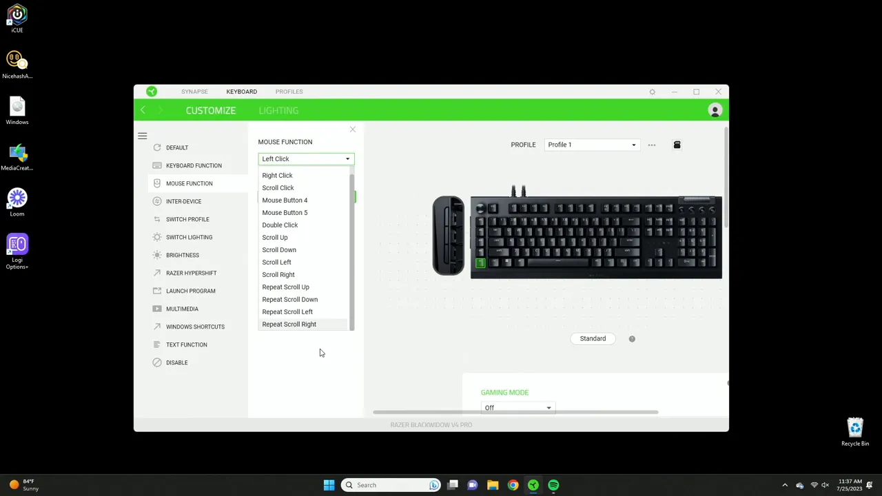 Mouse function options for macro keys in Synapse