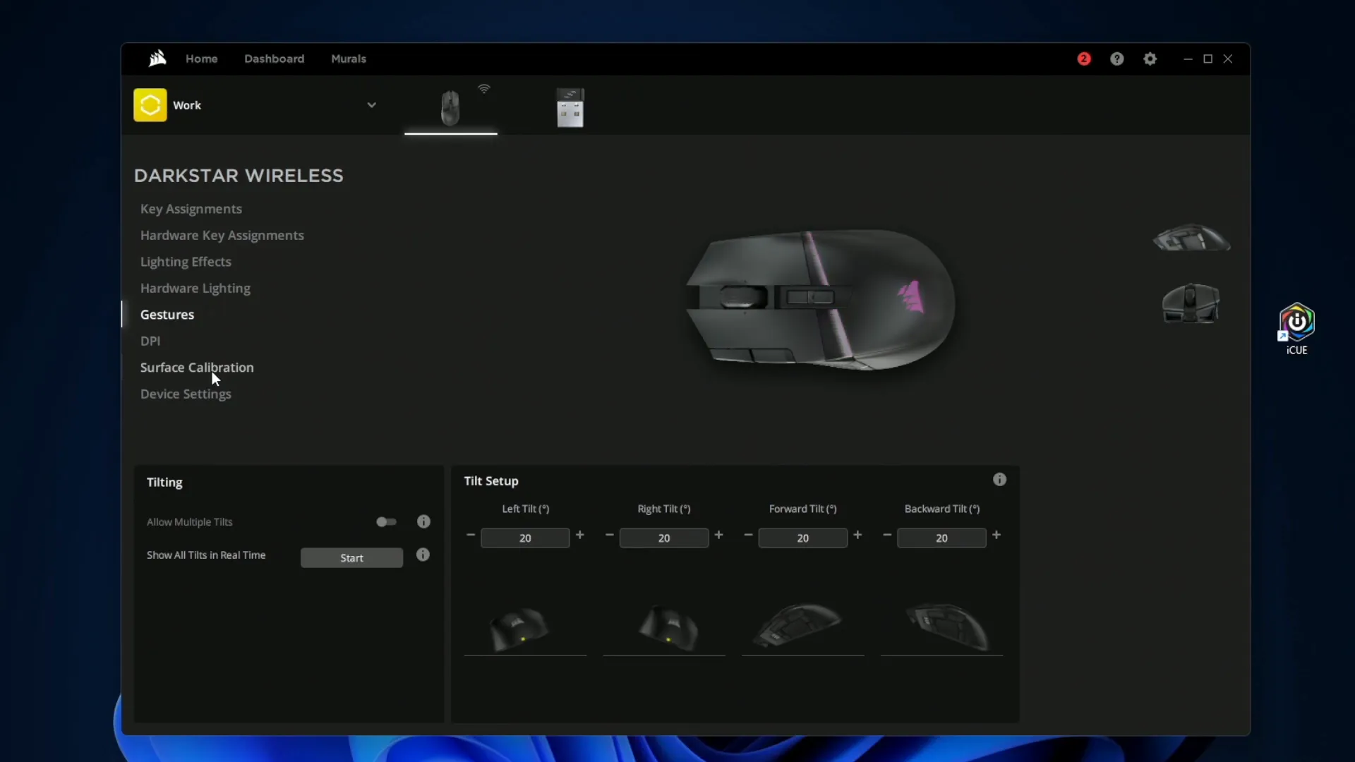 Gesture controls in Corsair iCUE software