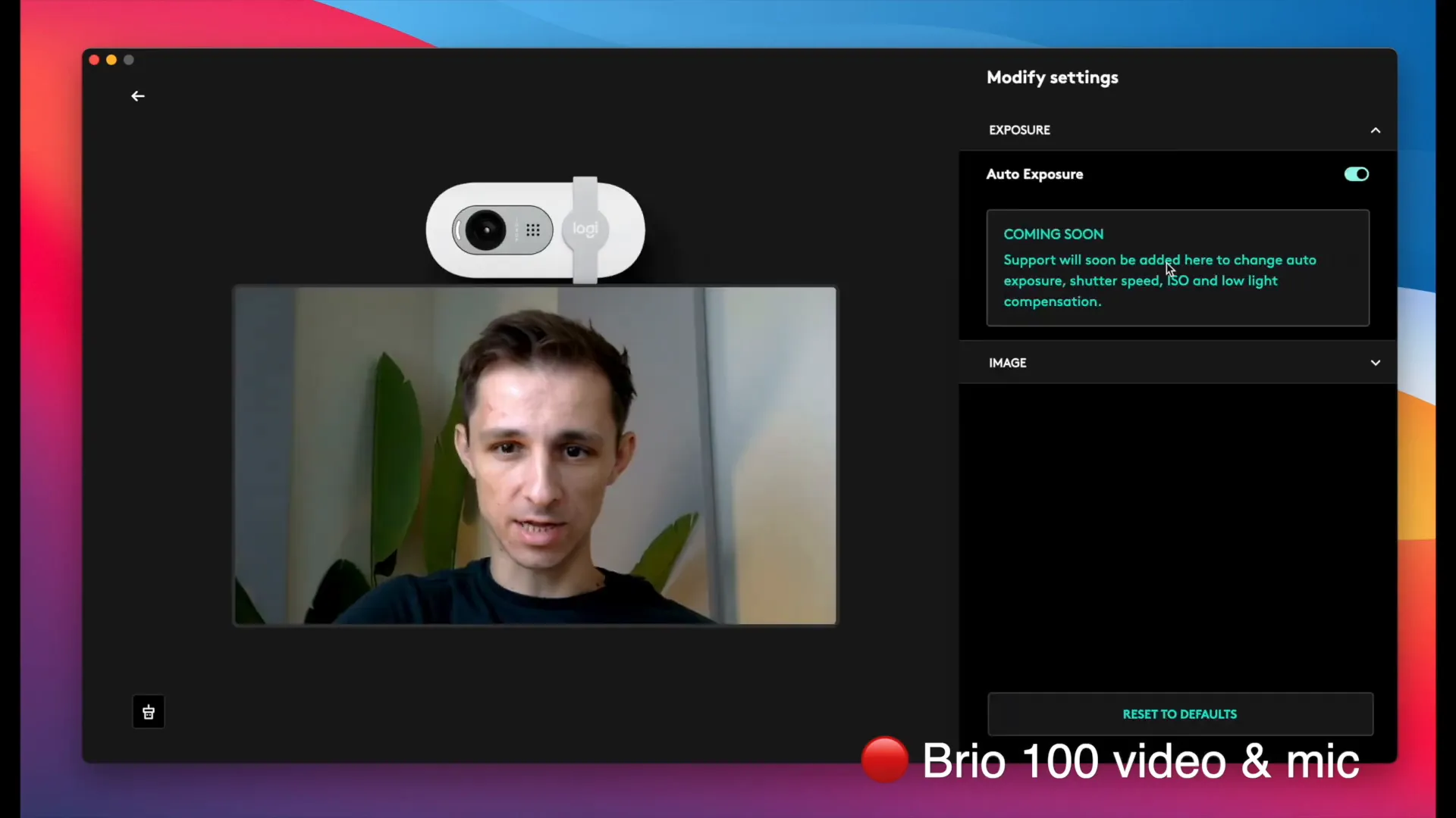 Using Logitech software for the Brio 100 Webcam