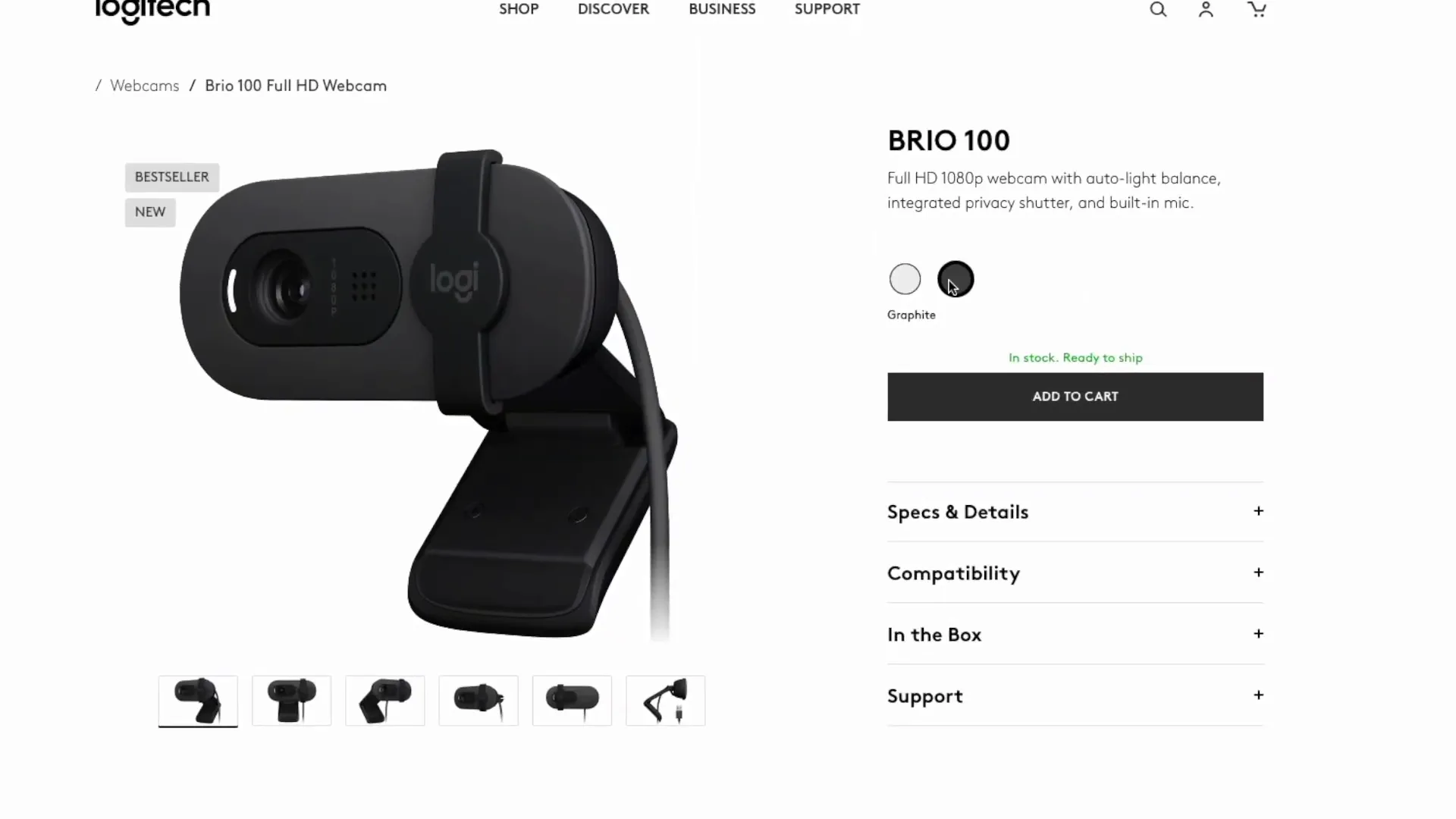 Showing the color options of the Logitech Brio 100 Webcam
