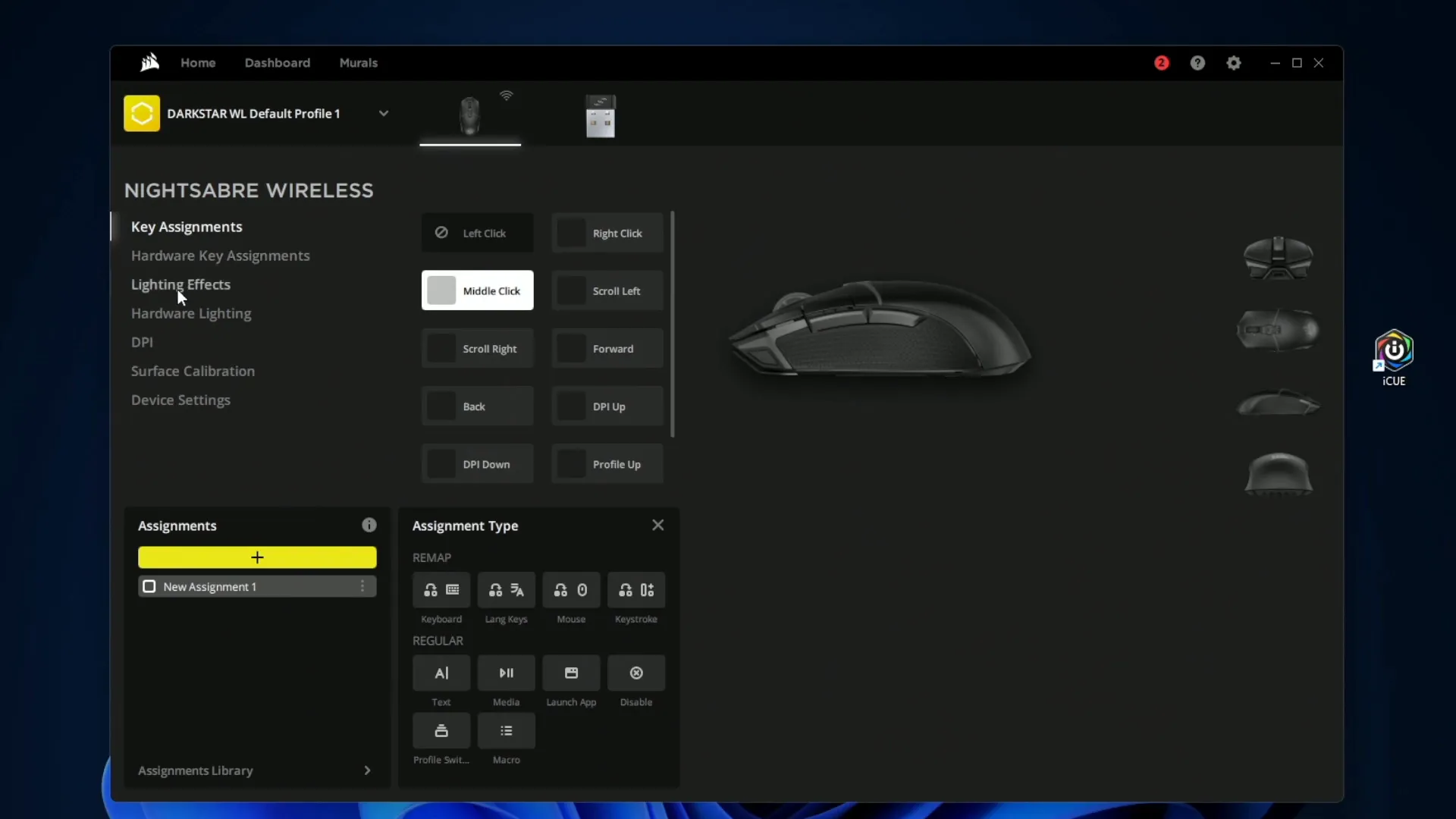 Corsair iCUE software interface