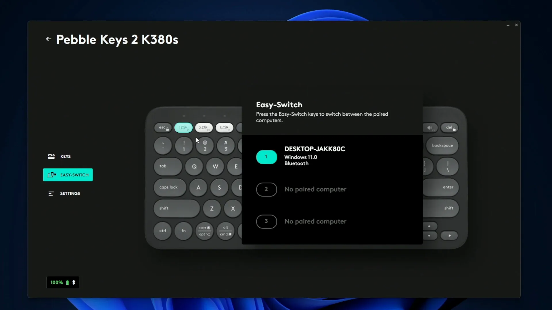 Logitech Pebble Keys 2 K380s spill warning