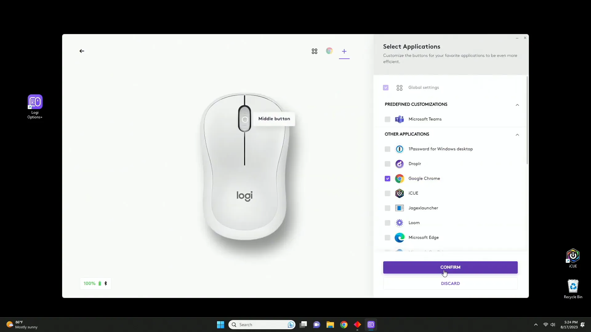Customization options in Logitech Options Plus
