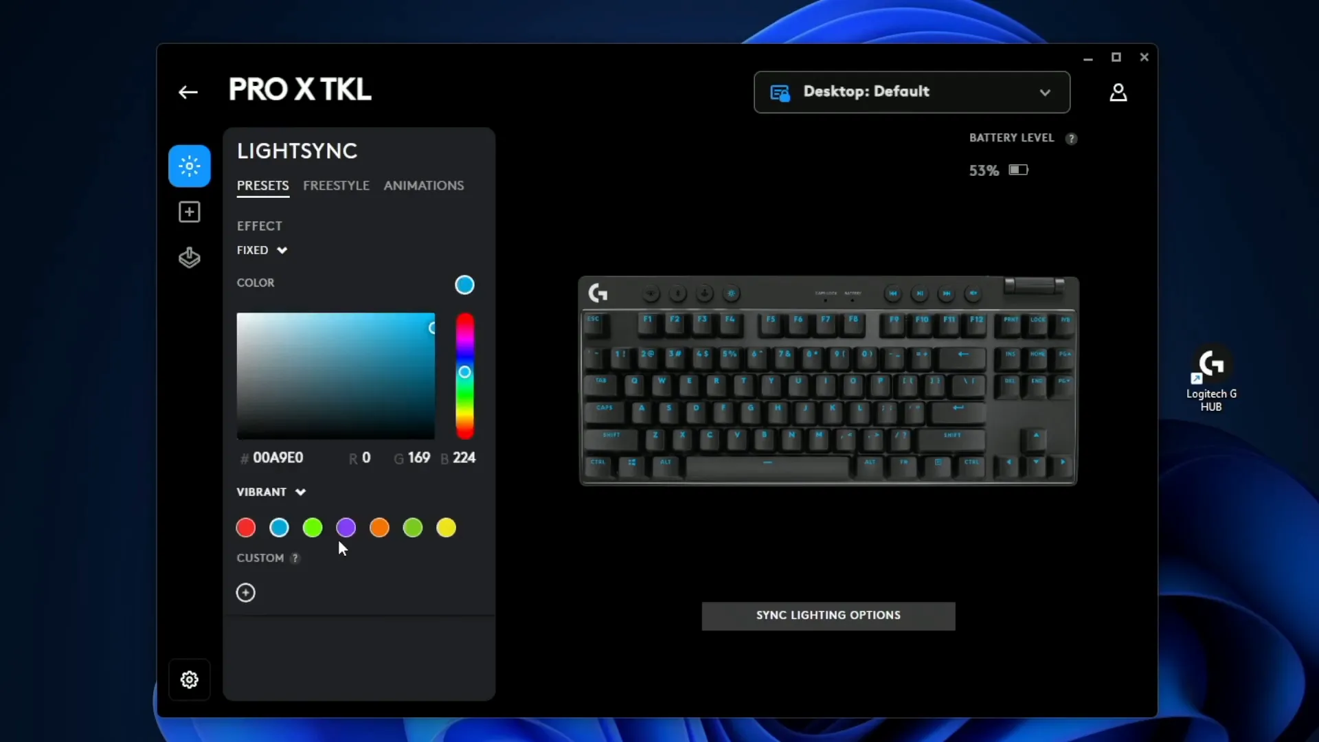 Light Sync tab with presets