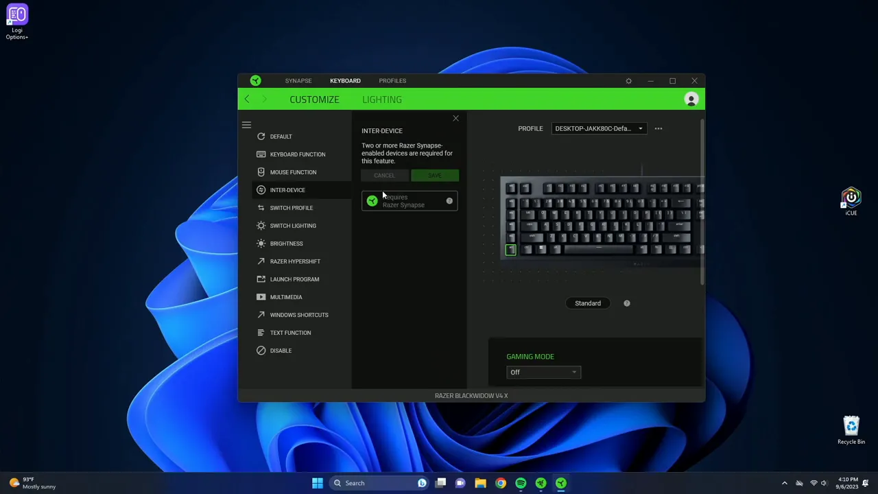 Mouse function assignment and inter-device options
