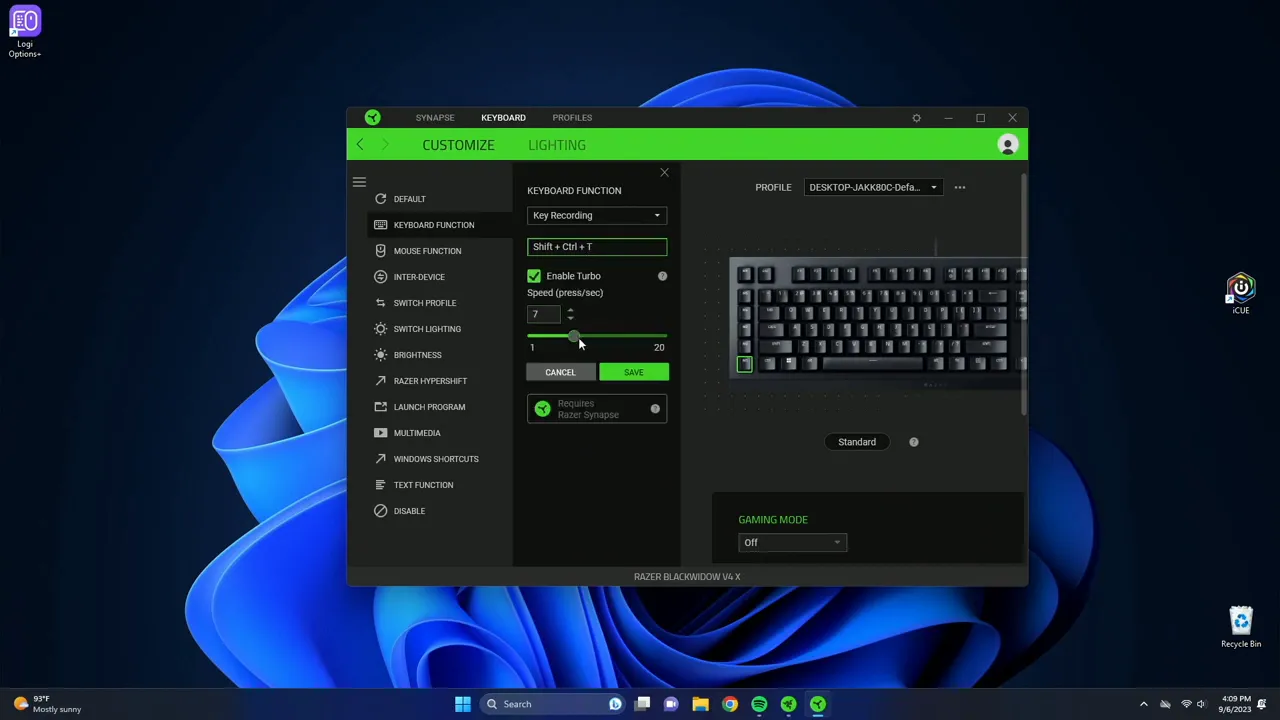 Macro recording and turbo options in Synapse