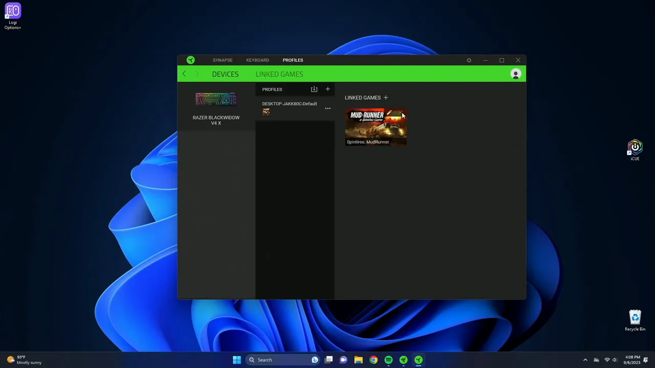 Profile binding interface showing game-based auto-switch