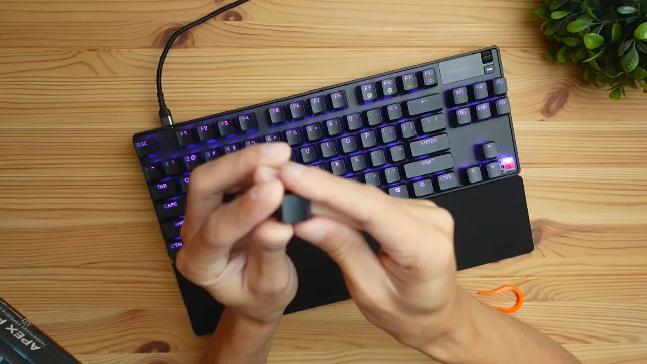 Close-up of PBT concave textured keycaps