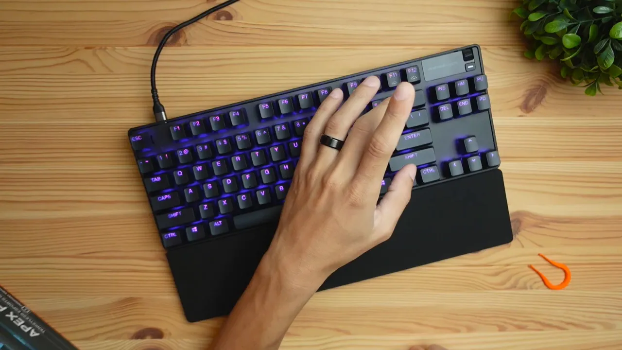 Keyboard with purple backlighting