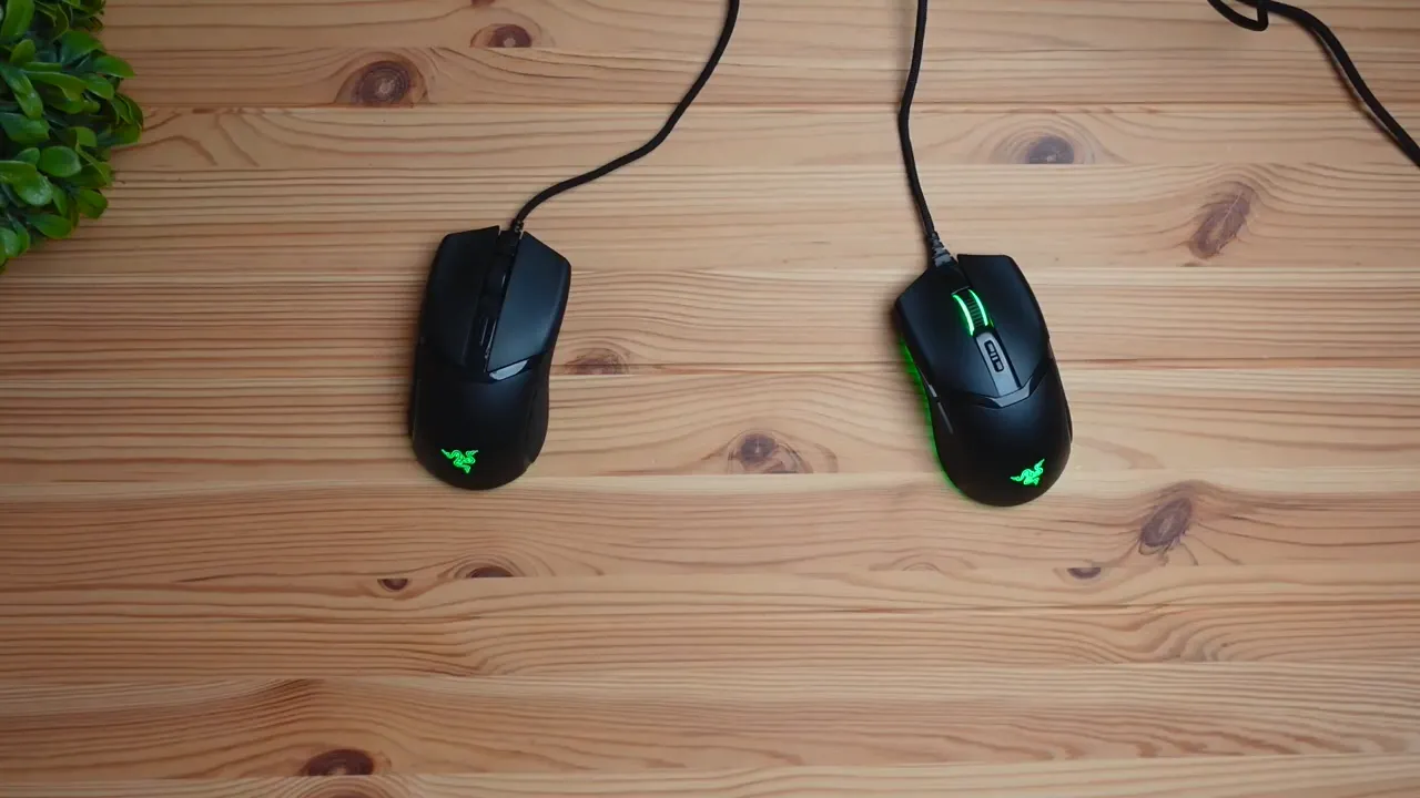 Both mice side by side showing the Cobra Pro with dongle and the wired Cobra
