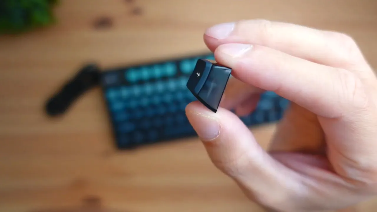Keycap close-up showing PBT texture and RGB glow through sides