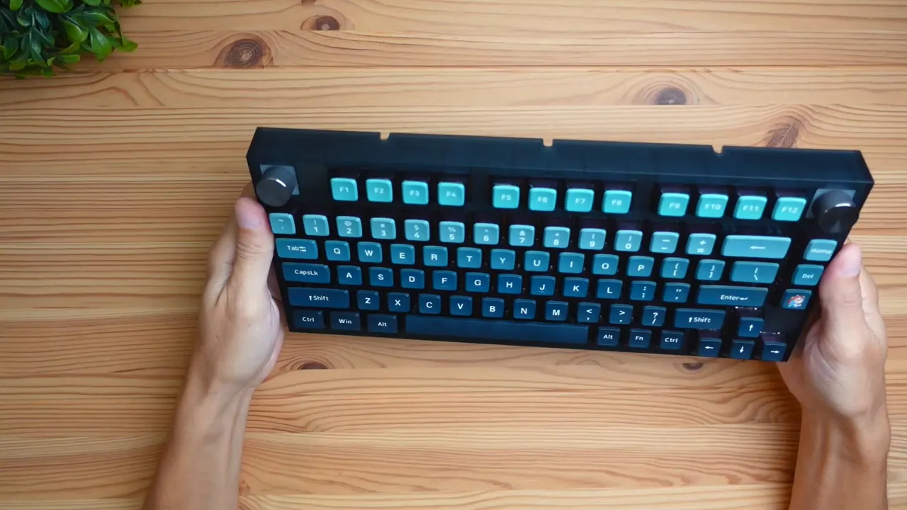 Front view of SKYLOONG GK75 showing robust translucent plastic frame