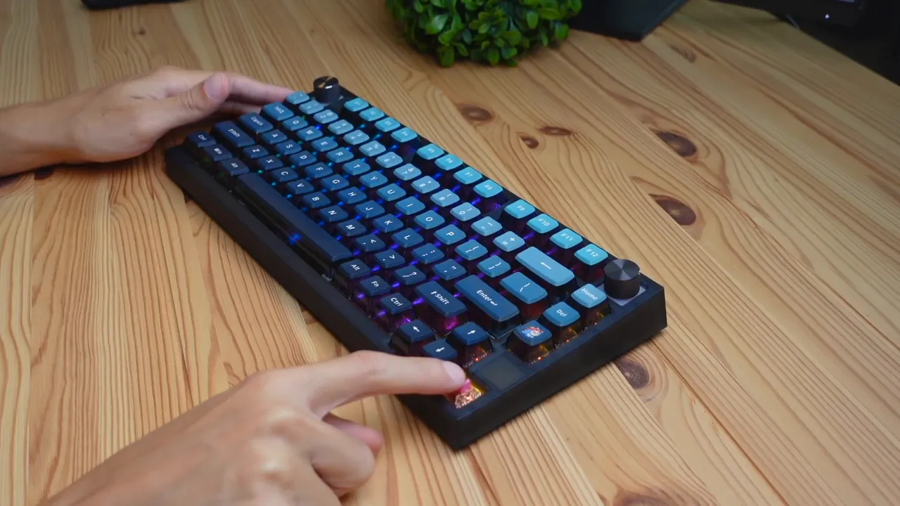 Close-up of pink tactile switches in GK75