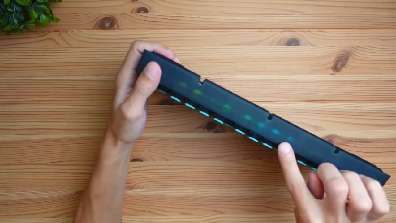 Close-up of translucent side showing RGB bleed and internal lighting