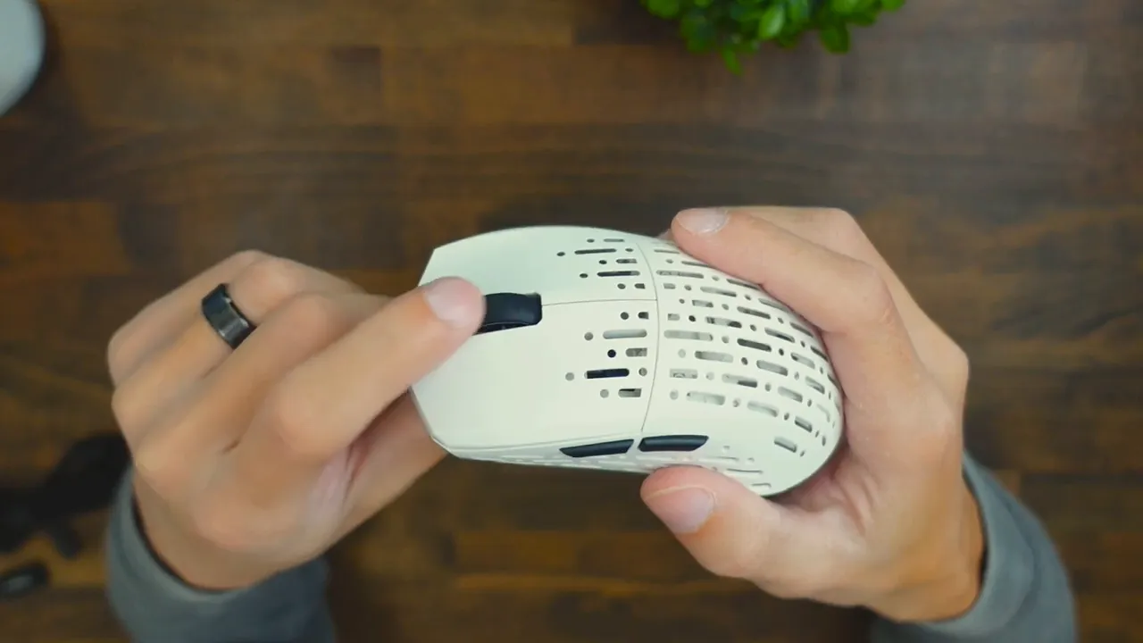 Top view of Projects Gaming Sleeper showing rubber scroll wheel and textured side buttons