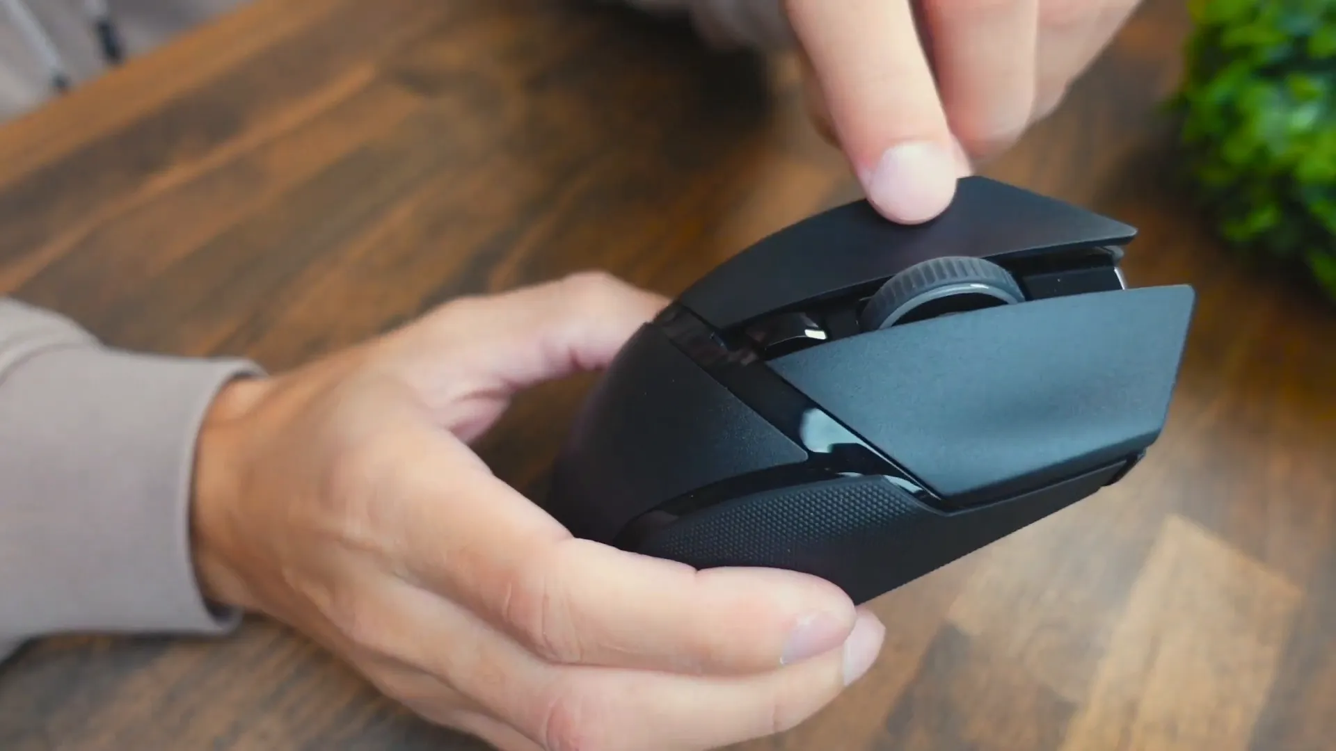 Close-up of the textured surface of the Razer Basilisk V3 X HyperSpeed Mouse