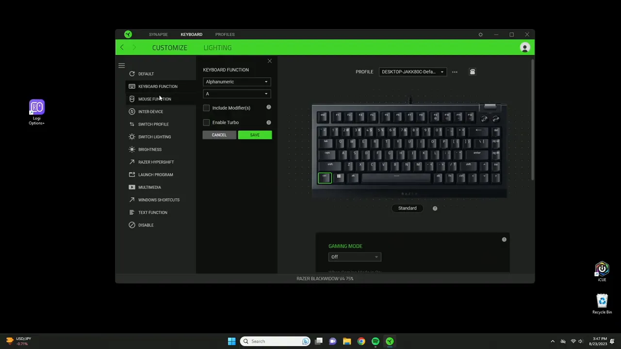 Example of setting a key to launch a program or open a website