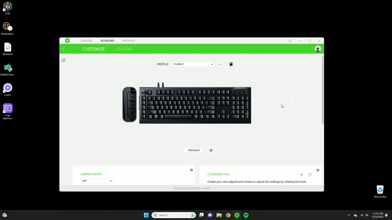 Software interface showing assignment and lighting options