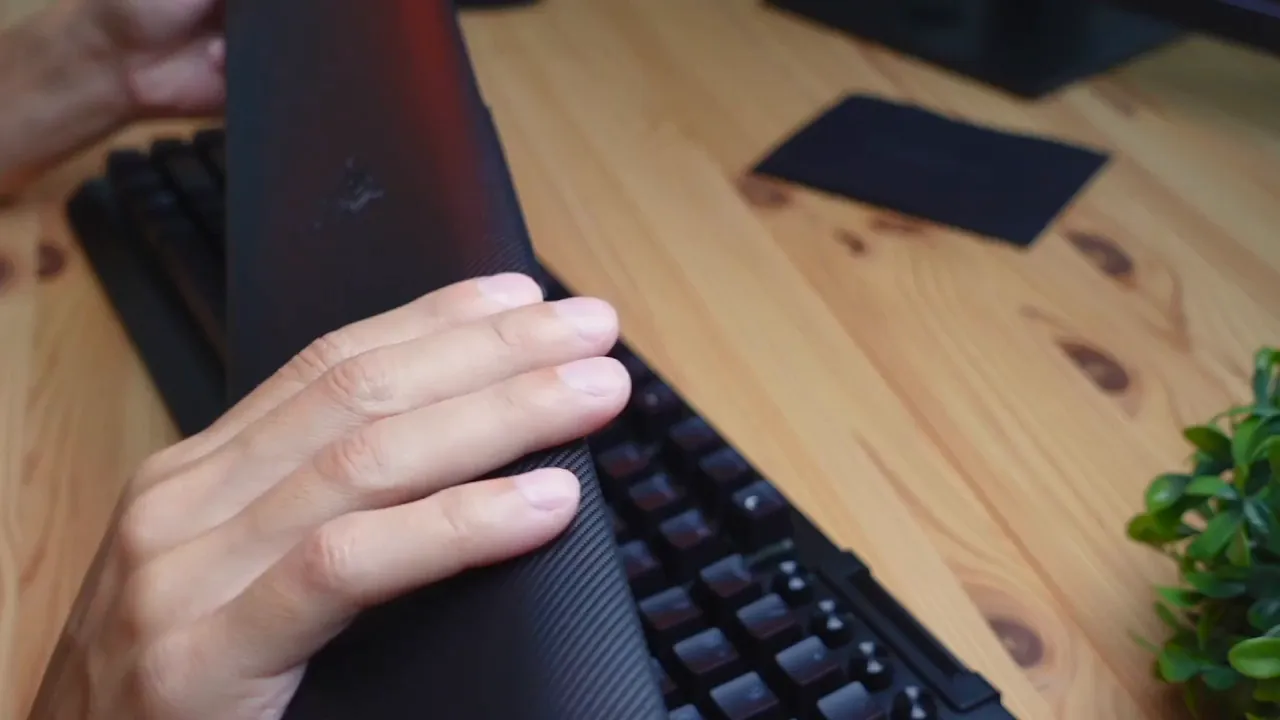 Close up of plush leatherette wrist rest and texture