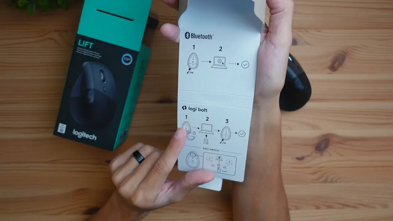 Logitech Lift out of the box with instruction guide visible