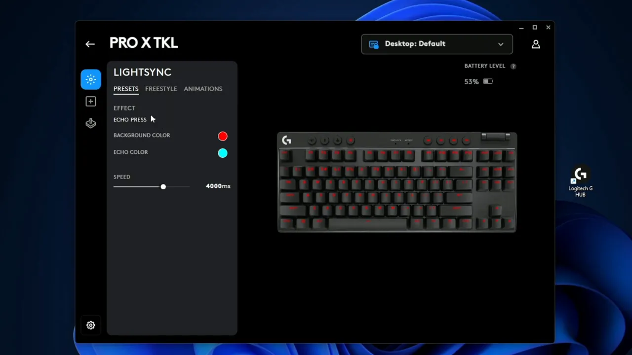 Echo Press lighting effect with pressed key highlighted