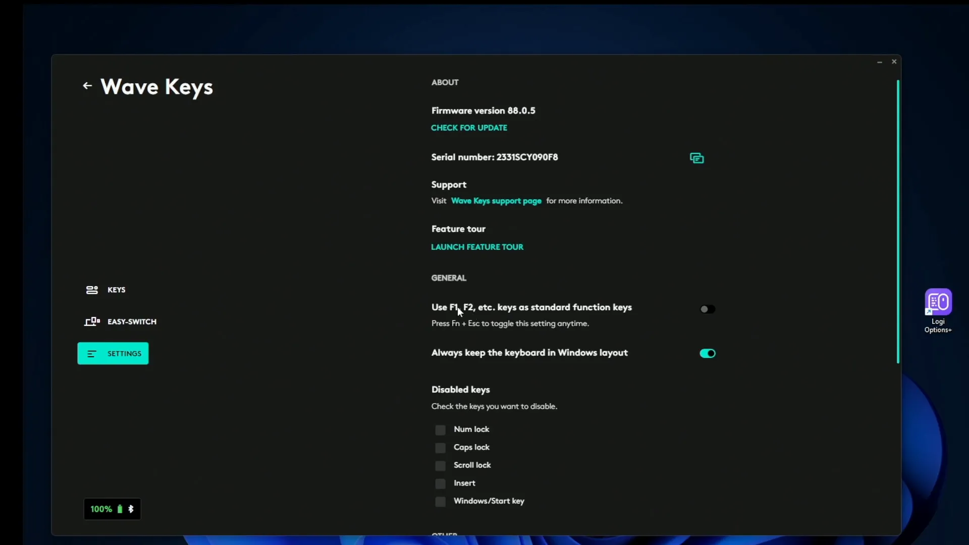 Customizability of the Logitech Wave Keys