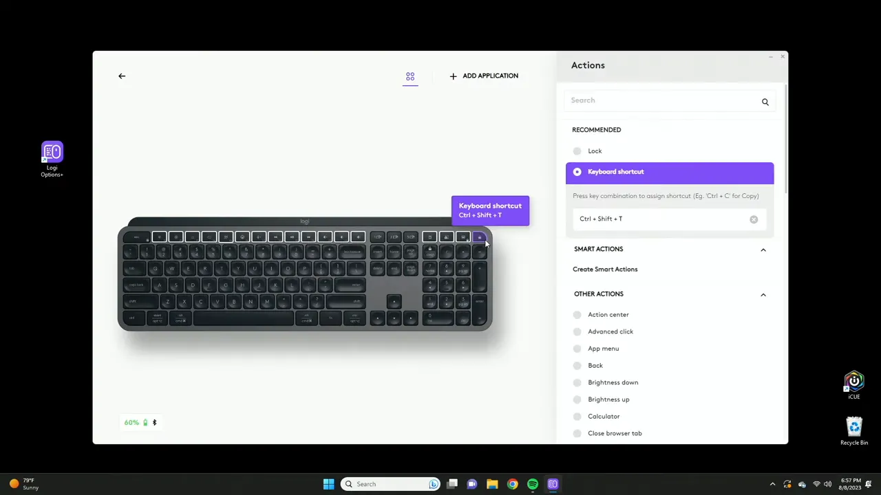 Example showing the closed-tab shortcut reopening a browser tab