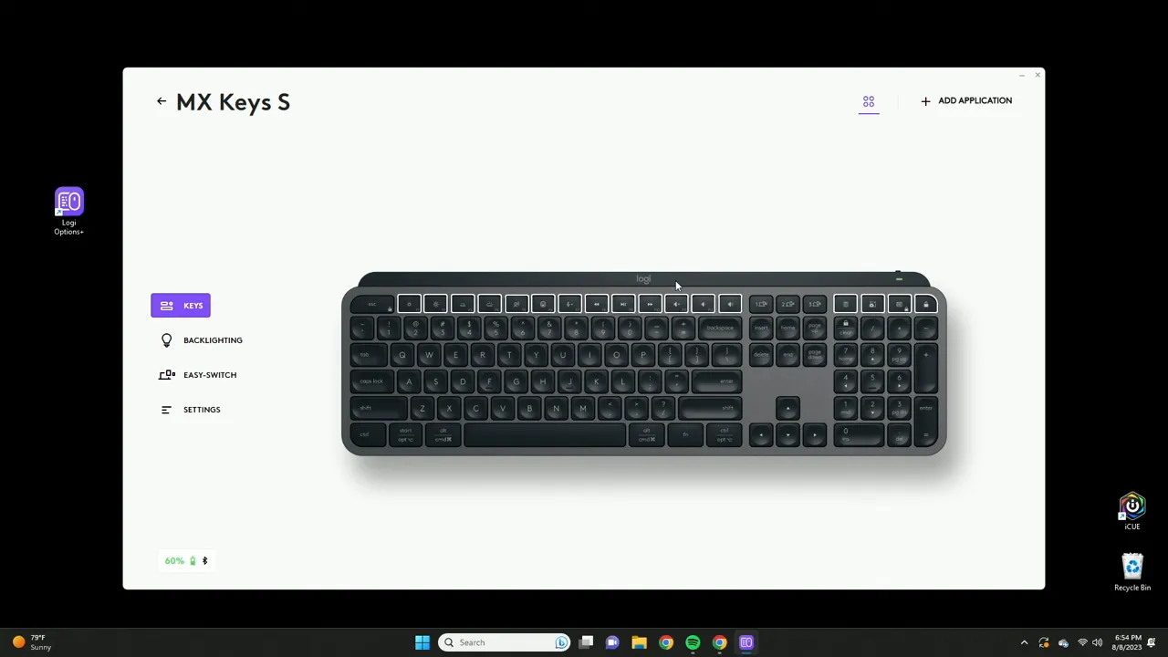 Logi Options+ main screen showing device and customizable white border
