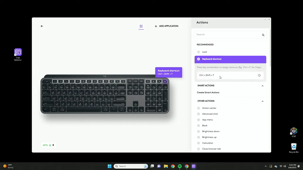 Assigning a keyboard shortcut like Ctrl+Shift+T to a custom key