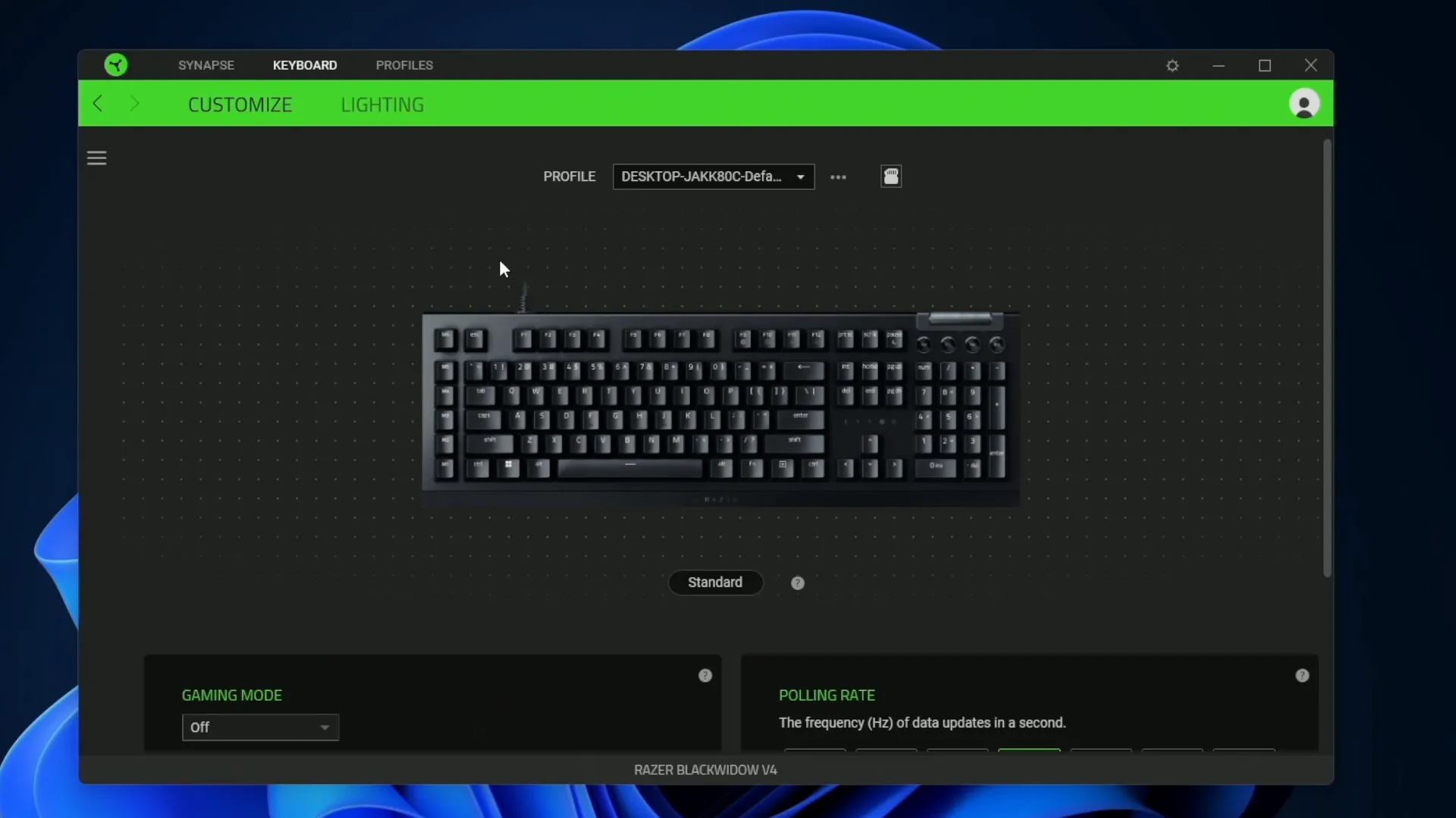 Razer Synapse software main screen