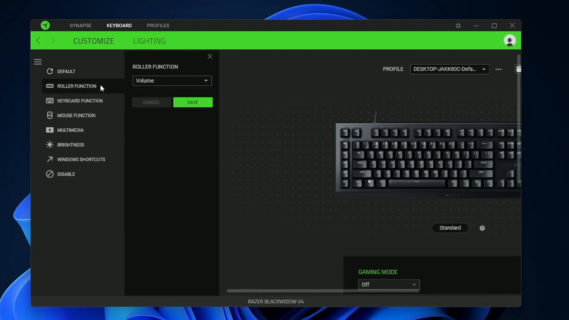 Customizing roller key functions