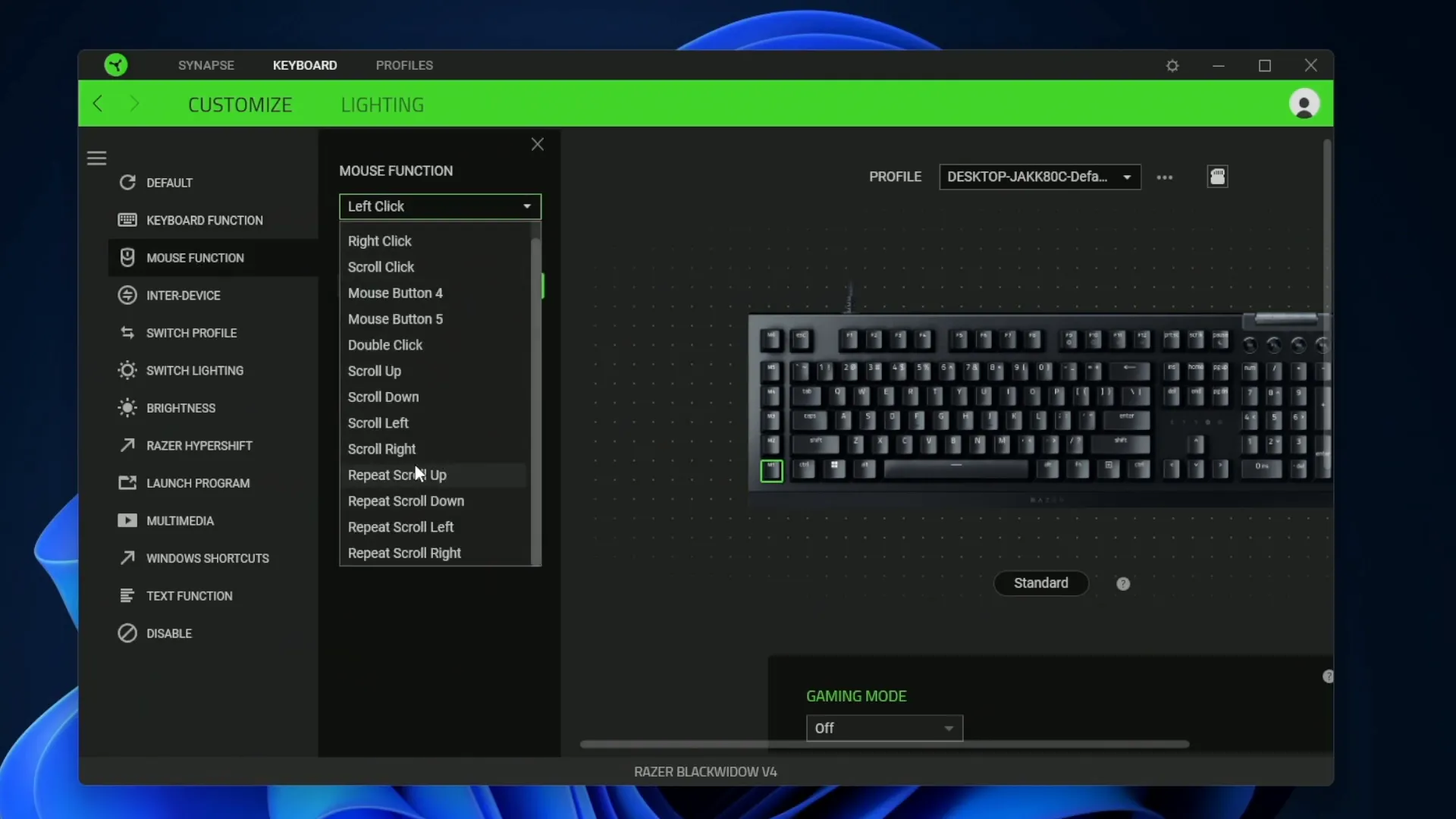 Mouse functions customization in Synapse