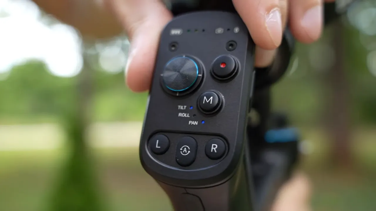 SCORP‑C controller close-up showing M mode button and mode indicator lights