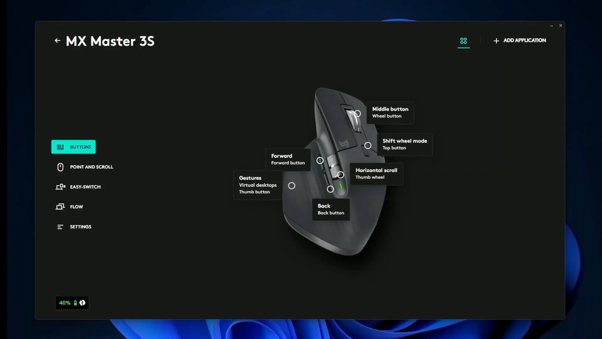 Initial Logi Options+ interface